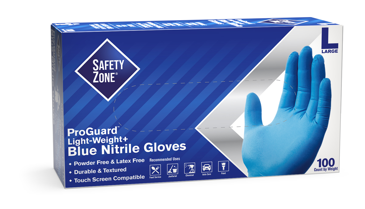 Safety Zone® #GNPR-1E  ProGuard Blue Nitrile Gloves (3.9-mil)